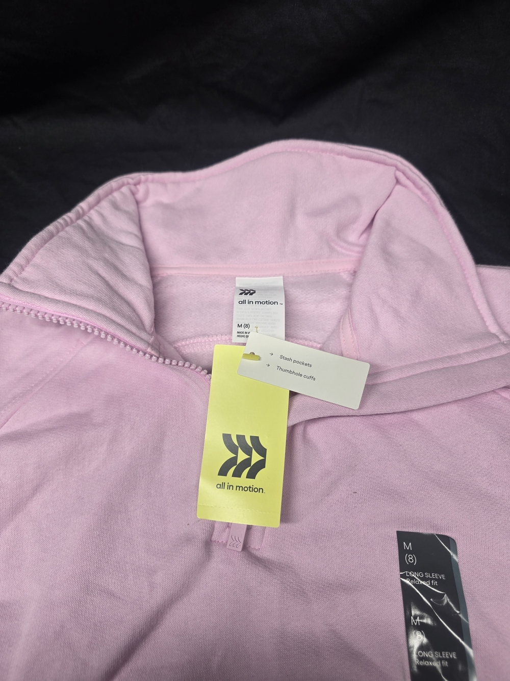 All in Motion Girls Active Comfort Cotton Fleece 1/2-Zip Pullover, pink, size M